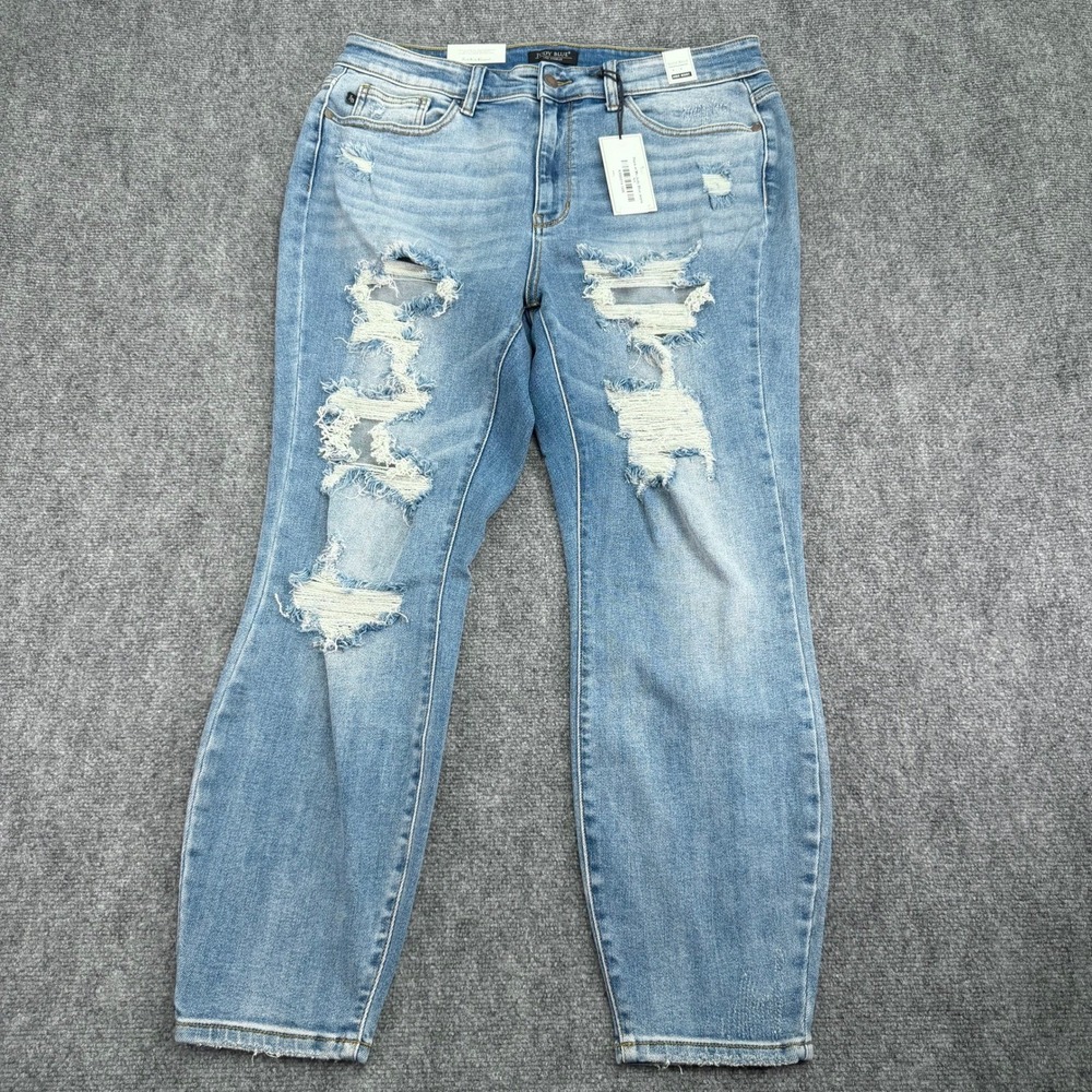 Judy Blue Jeans Womens 14W (Fits 35x27) High Waist Boyfriend Fit Distressed NEW
